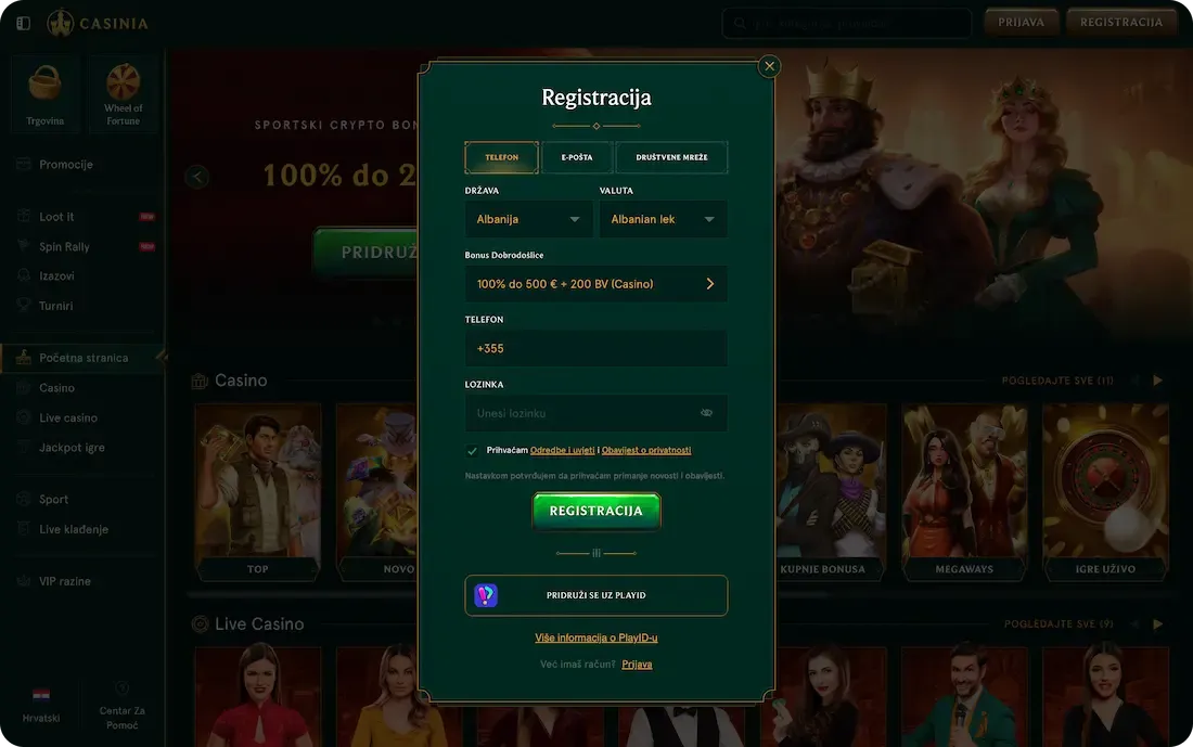 casinia casino registracija